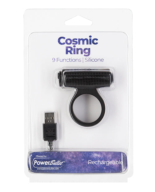 Cosmic Cock Ring with Rechargeable Bullet - 9-Functions - Black - Empower Pleasure