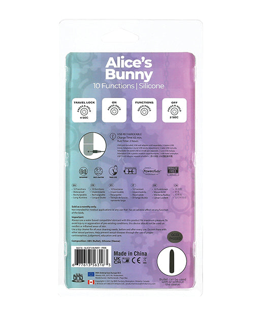 Alice's Bunny Rechargeable Bullet w/ Rabbit Sleeve - 10 Functions Pink - Empower Pleasure