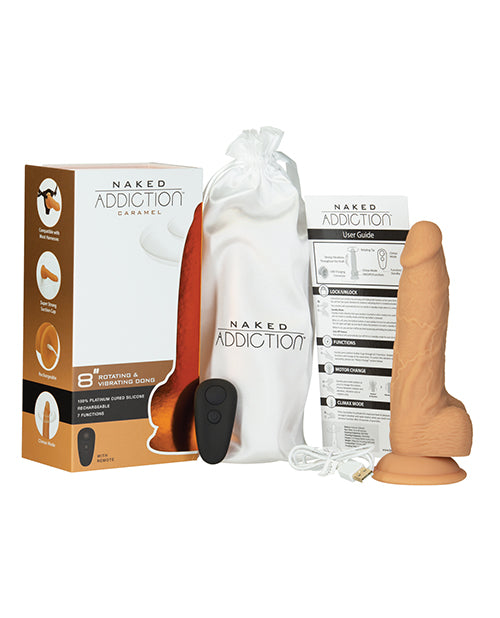 Naked Addiction 8" Rotating & Vibrating Dong w/Remote - Caramel - Empower Pleasure