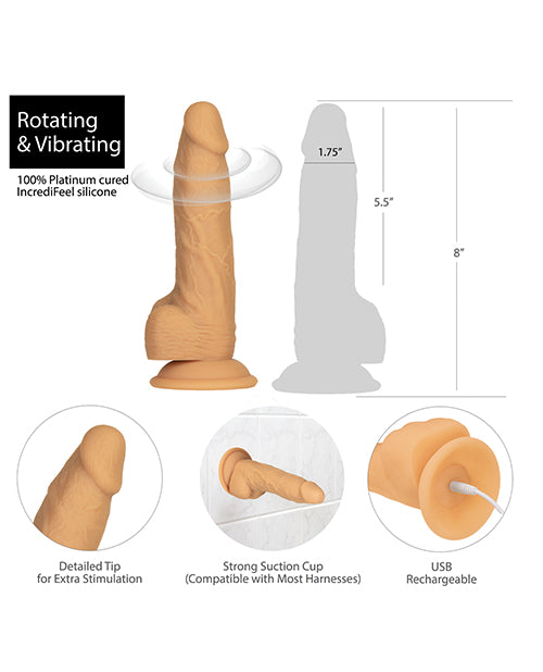 Naked Addiction 8" Rotating & Vibrating Dong w/Remote - Caramel - Empower Pleasure