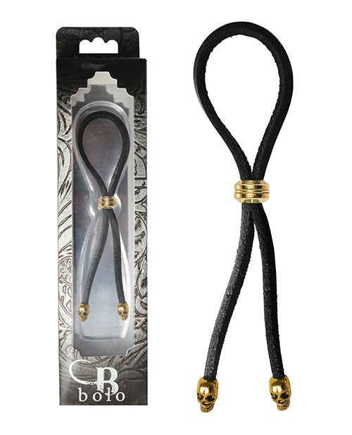 Bolo Cock Ring Leather Lasso Bead Slider w/ Skull Tips - Black with Gold or Silver - Empower Pleasure