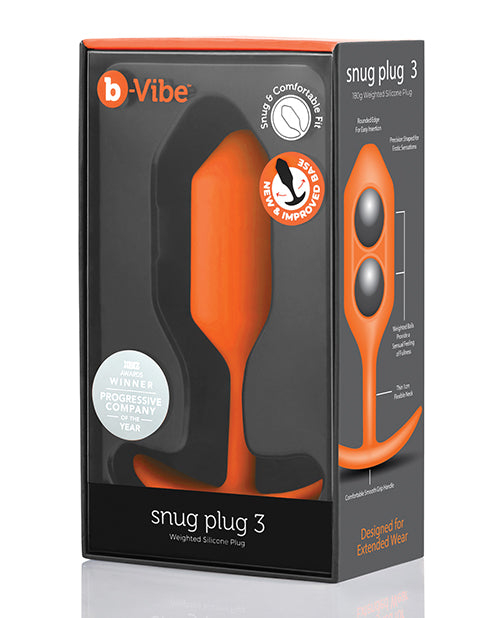 b-Vibe Weighted Snug Plug 3 - 180 g - Orange - Empower Pleasure