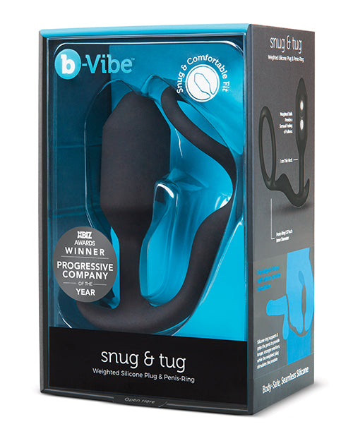 b-Vibe Snug & Tug Weighted Silicone & Penis Ring - 128 g Black - Empower Pleasure