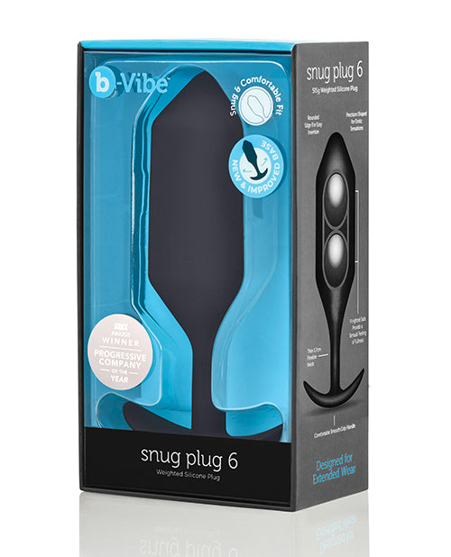 b-Vibe Weighted Snug Plug 6 - 515 g - Black - Empower Pleasure