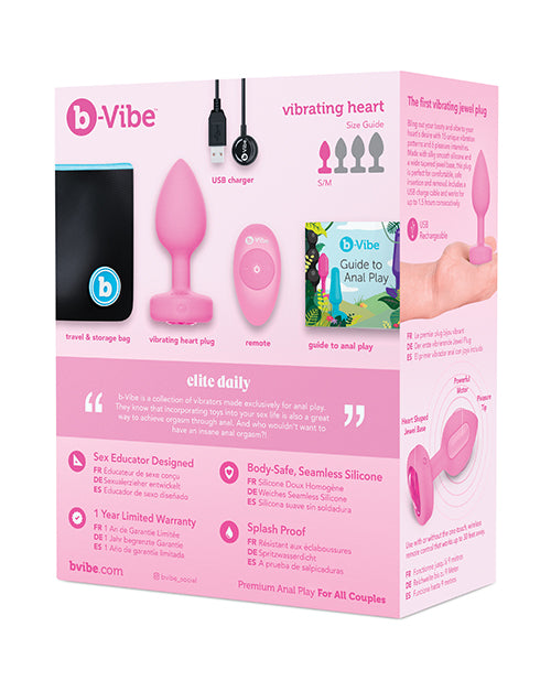 b-Vibe Vibrating Heart Plug - S/M - Pink - Empower Pleasure