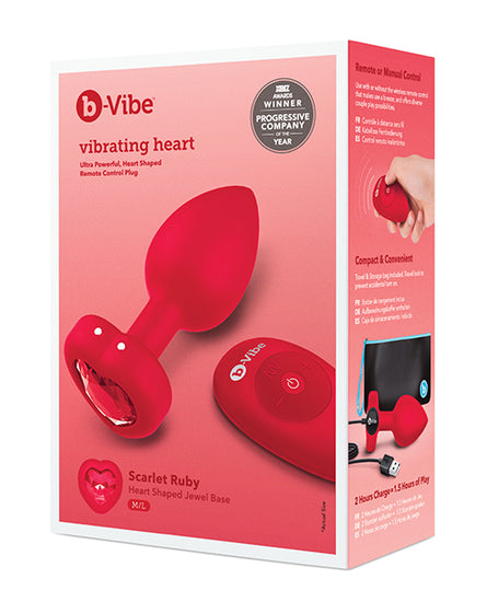 b-Vibe Vibrating Heart Plug - M/L - Red - Empower Pleasure