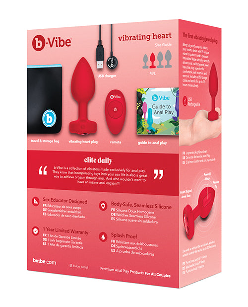 b-Vibe Vibrating Heart Plug - M/L - Red - Empower Pleasure