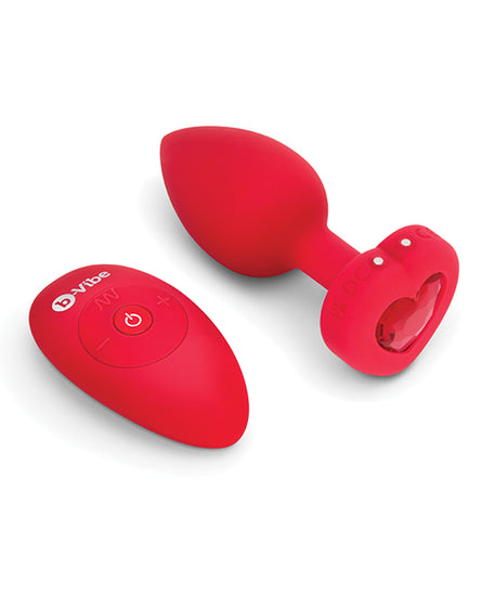 b-Vibe Vibrating Heart Plug - M/L - Red - Empower Pleasure