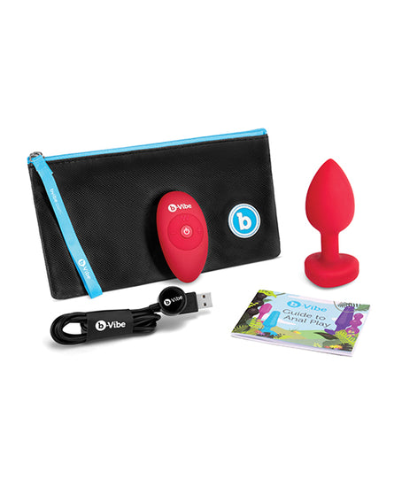 b-Vibe Vibrating Heart Plug - M/L - Red - Empower Pleasure