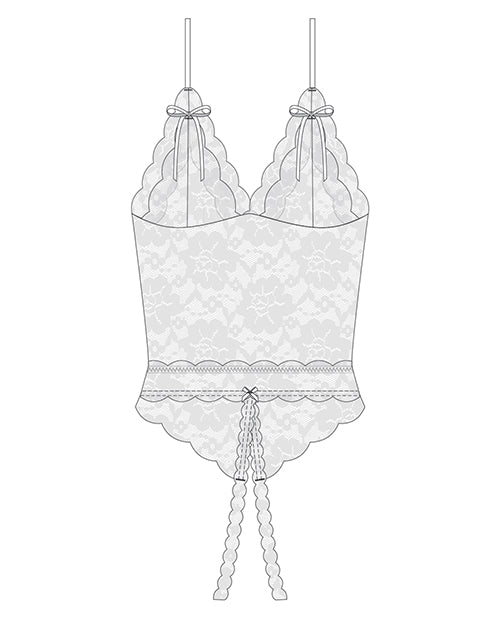 Stretch & Scallop Lace Crotchless Teddy White O/S