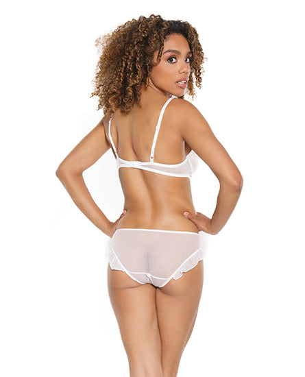 Stretch Mesh Ruffled Crotchless Teddy White MD - Empower Pleasure