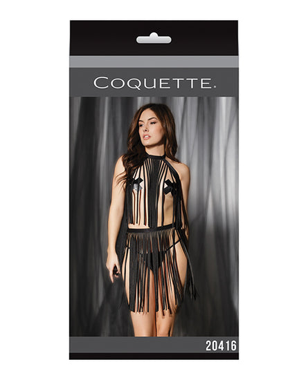 Play Darque Fringe Harness Top & Skirt Black O/S - Empower Pleasure