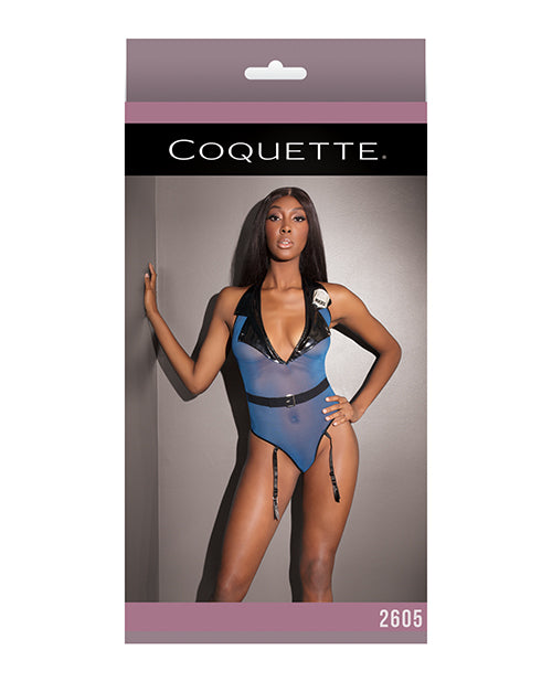 Fashion Mesh Cop Teddy with Attached Garters - Blue
