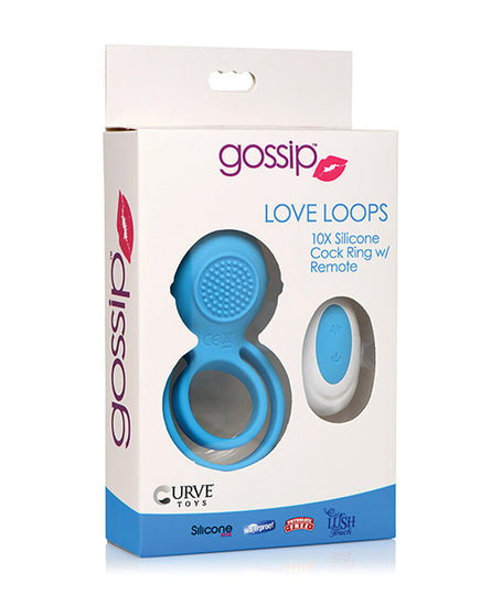 Curve Toys Gossip Love Loops 10X Silicone Cock Ring w/Remote - Azure - Empower Pleasure
