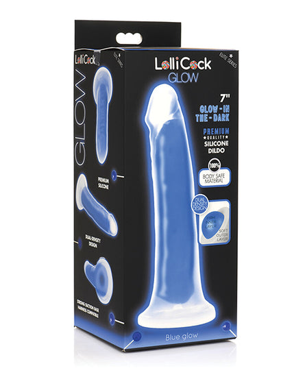 Curve Toys Lollicock 7" Glow In The Dark Silicone Dildo - Blue - Empower Pleasure