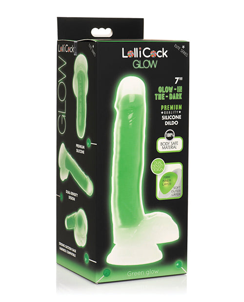 Curve Toys Lollicock 7" Glow In The Dark Silicone Dildo w/Balls - Green - Empower Pleasure