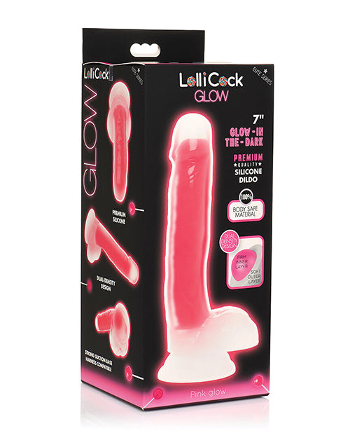 Curve Toys Lollicock 7" Glow In The Dark Silicone Dildo w/Balls - Pink - Empower Pleasure
