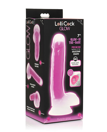 Curve Toys Lollicock 7" Glow In The Dark Silicone Dildo w/Balls - Purple - Empower Pleasure