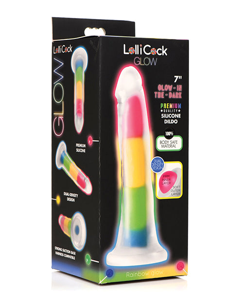 Curve Toys Lollicock 7" Glow In The Dark Silicone Dildo - Rainbow - Empower Pleasure