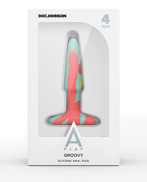 A Play 4" Groovy Silicone Anal Plug - Multicolor/Yellow - Empower Pleasure