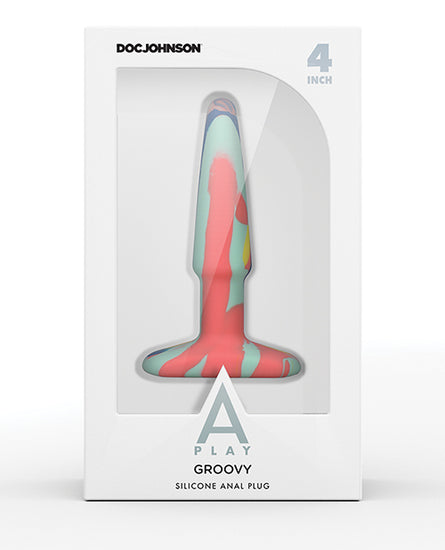 A Play 4" Groovy Silicone Anal Plug - Multicolor/Yellow - Empower Pleasure
