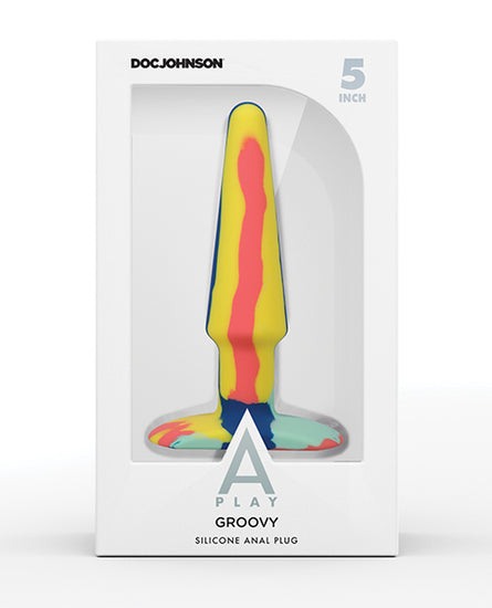 A Play 5" Groovy Silicone Anal Plug - Multicolor/Yellow - Empower Pleasure