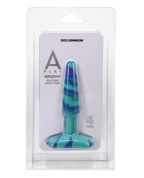 A Play 4" Groovy Silicone Anal Plug - Ocean - Empower Pleasure