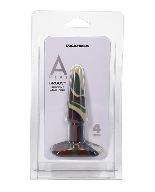 A Play 4" Groovy Silicone Anal Plug - Camouflage - Empower Pleasure