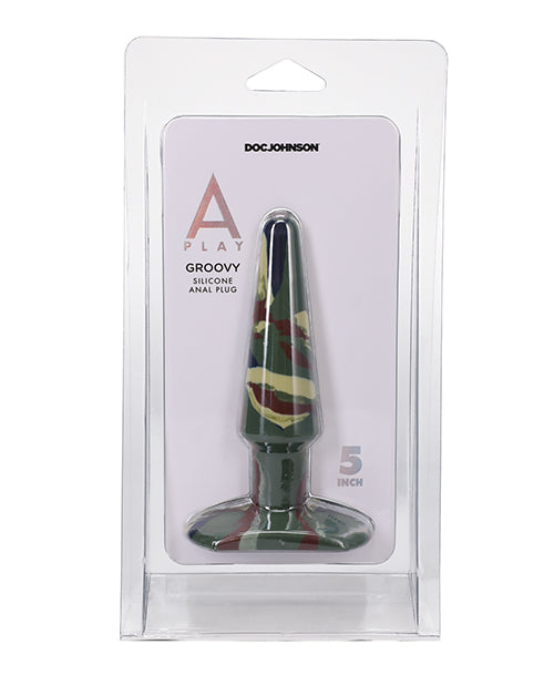 A Play 5" Groovy Silicone Anal Plug - Camouflage - Empower Pleasure