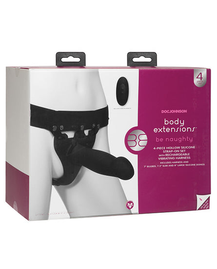 Body Extensions Be Naughty Vibrating 4-Piece Strap-On Set - Black - Empower Pleasure