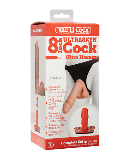 Ultra Harness 2 w/8" Ultraskyn Cock - White - Empower Pleasure