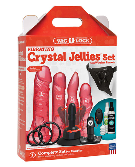 Vac-U-Lock Vibrating Crystal Jellies Set w/Wireless Remote - Pink - Empower Pleasure