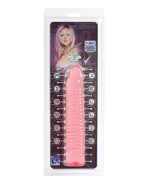 Vivid 7" Pink Ribbed Jelly w/Penis Head - Sunrise - Empower Pleasure