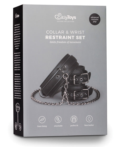 Easy Toys Faux Leather Collar with Handcuffs - Black