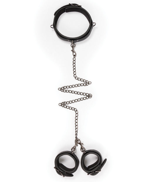 Easy Toys Faux Leather Collar with Handcuffs - Black