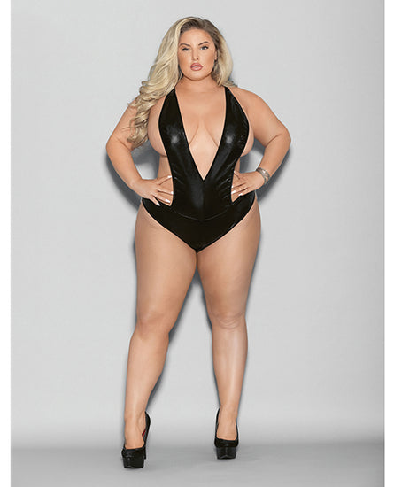 Euphoria Wet Look Deep V Teddy - Black - Empower Pleasure