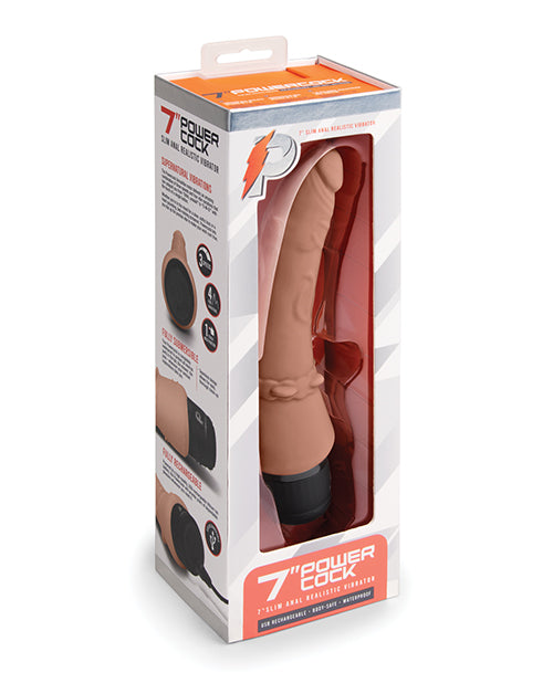 Powercocks 7" Slim Anal Realistic Vibrator - Mocha - Empower Pleasure