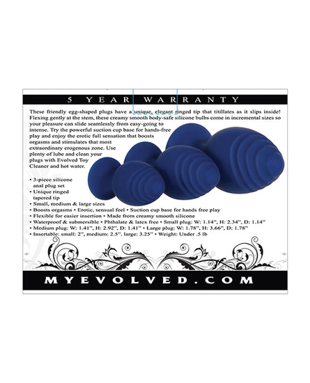 Evolved Get Your Groove On 3-Piece Silicone Anal Plug Set - Blue - Empower Pleasure