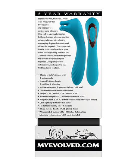Evolved Heads or Tails Rechargeable Vibrator - Teal - Empower Pleasure