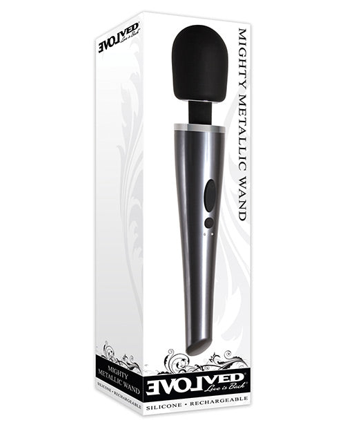 Evolved Mighty Metallic Wand - Gray/Black - Empower Pleasure