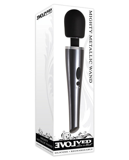 Evolved Mighty Metallic Wand - Gray/Black - Empower Pleasure