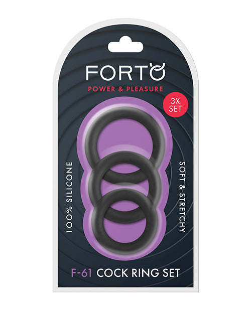 Forto F-61 Liquid 3 Piece Cock Ring Set - Black - Empower Pleasure