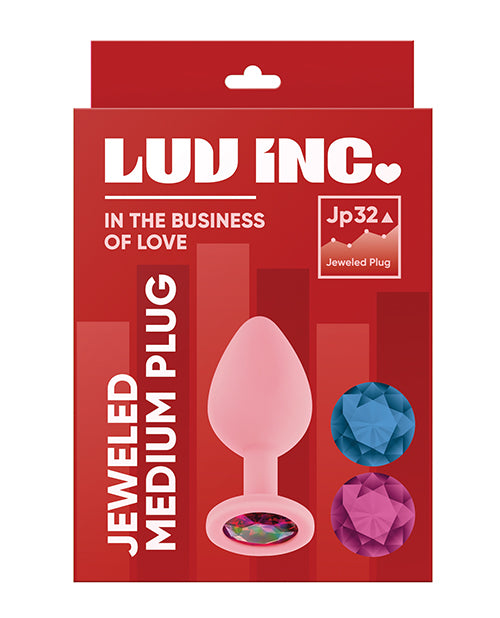 Luv Inc. Jeweled Silicone Butt Plug with Three Stones - Medium - Light Pink - Empower Pleasure