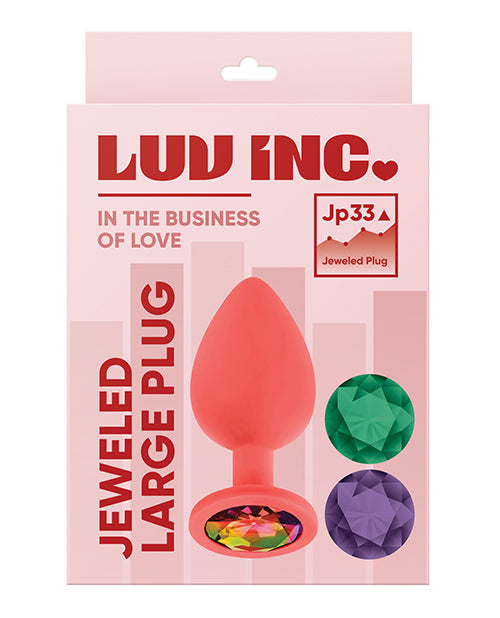 Luv Inc. Jeweled Silicone Butt Plug with Three Stones - Large Coral - Empower Pleasure