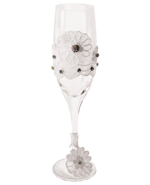 Bride to Be Champagne Glass with White Lace Trim - Empower Pleasure