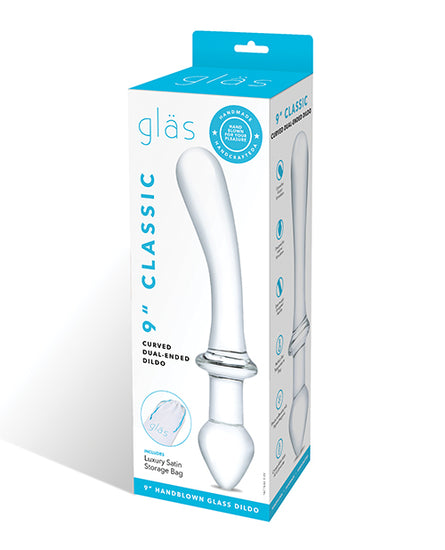 Glas 9" Classic Curved Dual Ended Dildo - Clear - Empower Pleasure