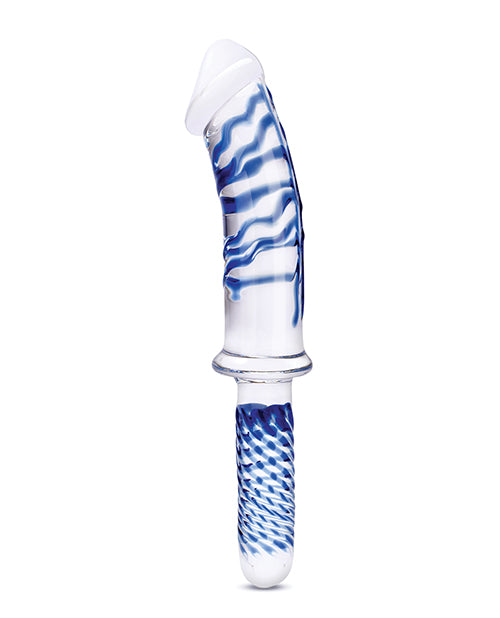 Glas 11" Realistic Double Ended Glass Dildo with Handle - Blue