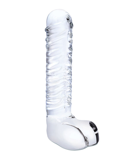 Glas 8" Realistic Ribbed Glass G-Spot Dildo with Balls - Clear - Empower Pleasure