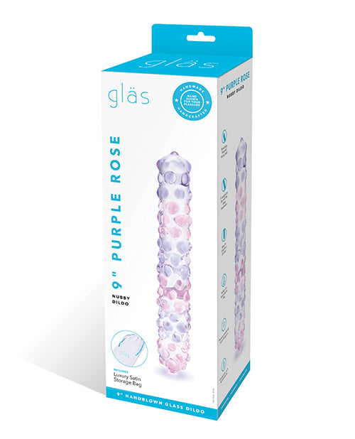 Glas 9" Purple Rose Nubby Glass Dildo - Purple/Pink - Empower Pleasure