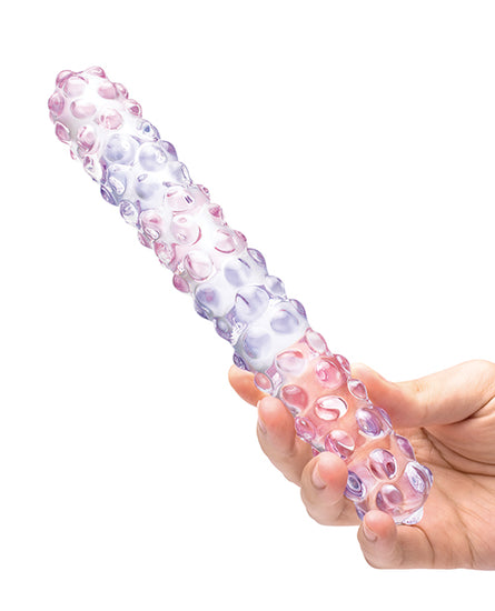 Glas 9" Purple Rose Nubby Glass Dildo - Purple/Pink - Empower Pleasure